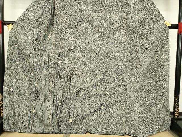 平和屋着物●訪問着 枝花文 黒地 金彩 正絹 逸品 AAAZ8108ck