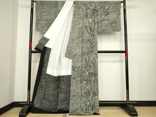 平和屋着物●訪問着 枝花文 黒地 金彩 正絹 逸品 AAAZ8108ck