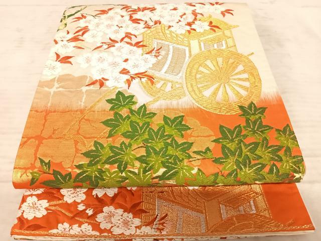 平和屋着物◎六通柄袋帯 唐織 渡橋御所車花文 金銀糸 正絹 逸品 AAAZ8177yx