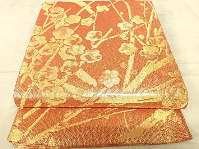 平和屋着物◎六通柄袋帯 枝梅文 金糸 正絹 逸品 AAAZ8221yx