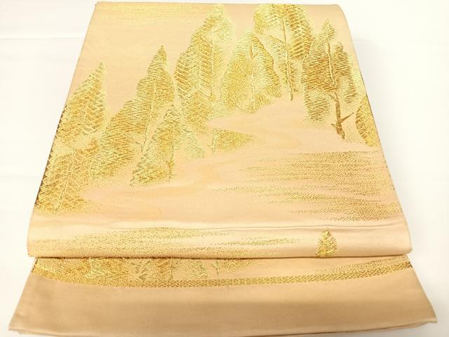平和屋着物◎六通柄袋帯 樹林文 金糸 正絹 逸品 AAAZ8225yx