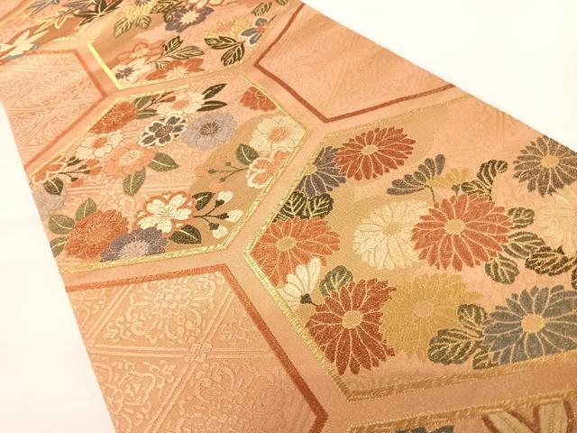 平和屋着物◎六通柄袋帯 亀甲花文 金糸 正絹 逸品 AAAZ8238yx