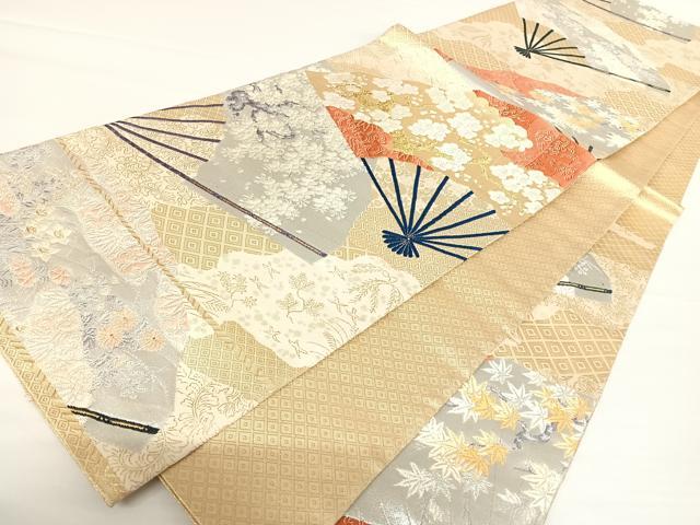 平和屋着物◎佐賀錦 六通柄袋帯 唐織 扇面花文 金糸 正絹 逸品 AAAZ8248yx