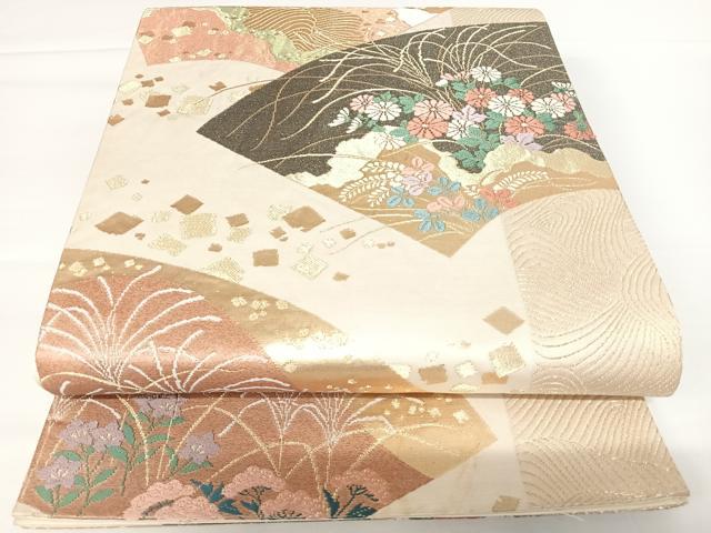 平和屋着物◎六通柄袋帯 唐織 地紙草花文 金糸 正絹 逸品 AAAZ8250yx
