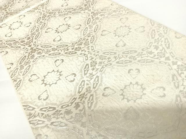 平和屋着物◎六通柄袋帯 ふくれ織 正倉院花文 銀糸 正絹 逸品 AAAZ8256yx