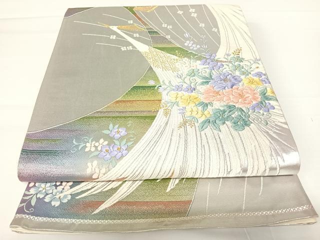 平和屋着物◎六通柄袋帯 唐織 孔雀花文 金糸 正絹 逸品 AAAZ8259yx