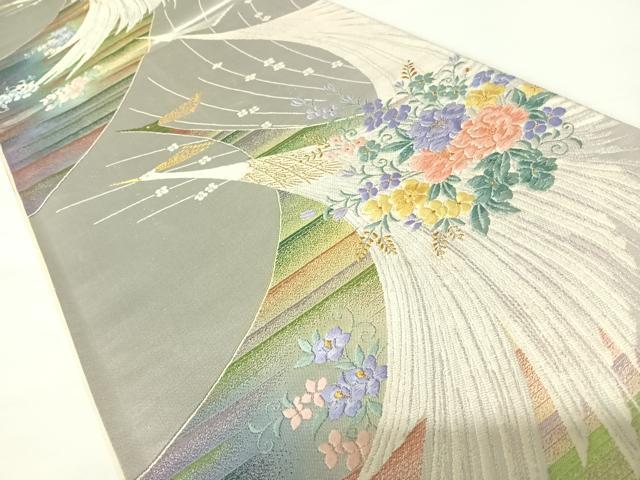 平和屋着物◎六通柄袋帯 唐織 孔雀花文 金糸 正絹 逸品 AAAZ8259yx