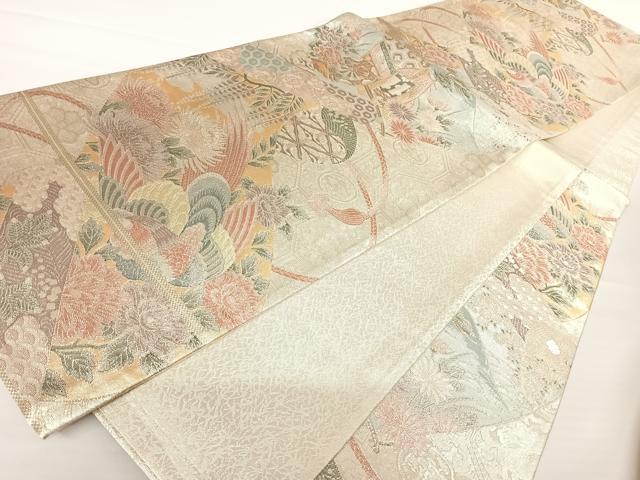 平和屋着物◎900織特選佐賀錦 六通柄袋帯 花鳥文 乱菊 金銀糸 正絹 逸品 AAAZ8264yx