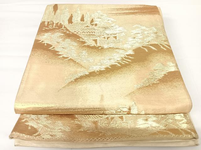 平和屋着物◎六通柄袋帯 遠山風景文 金糸 正絹 逸品 AAAZ8275yx