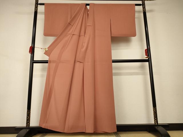 平和屋着物*夏物 色無地 絽 土器色 洗える着物 AAAZ8527jd
