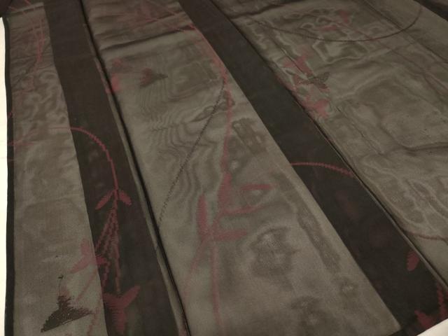 平和屋着物*夏物 小紋 紗 枝葉文 黒地 正絹 逸品 未使用 AAAZ8544jd