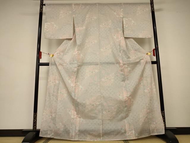 平和屋着物*夏物 小紋 紗 切嵌花文 洗える着物 AAAZ8551jd