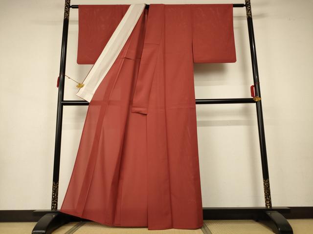 平和屋着物*夏物 色無地 絽 紅鳶色 洗える着物 AAAZ8578jd