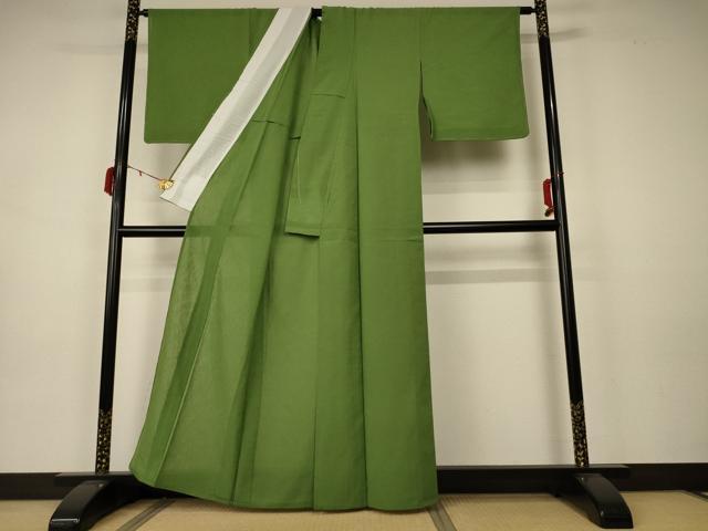 平和屋着物*夏物 色無地 紗 草色 洗える着物 未使用 AAAZ8582jd