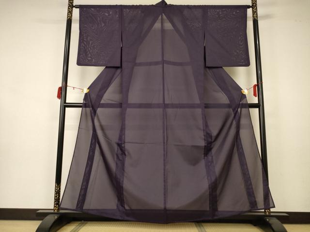平和屋着物*夏物 色無地 絽 紫黒色 洗える着物 AAAZ8583jd