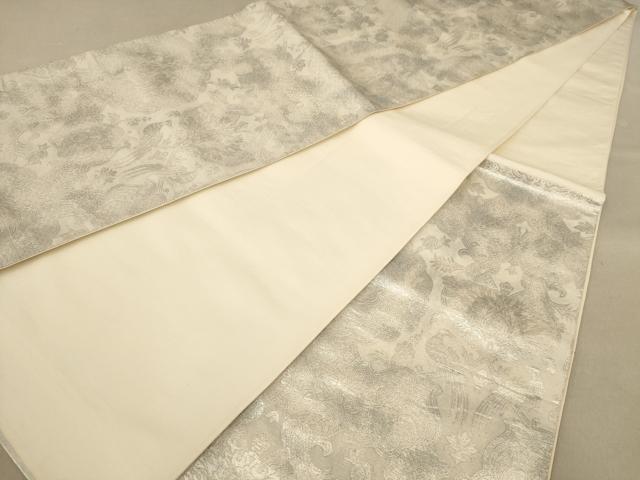 平和屋着物◎六通柄袋帯 更紗花鳥文 銀糸 正絹 逸品 AAAZ8665dt