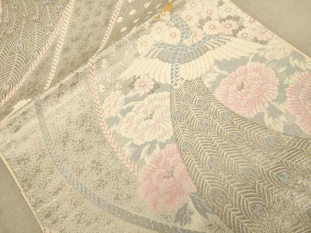 平和屋着物◎六通柄袋帯 唐織 花鳥文 プラチナ箔 正絹 逸品 AAAZ8671dt