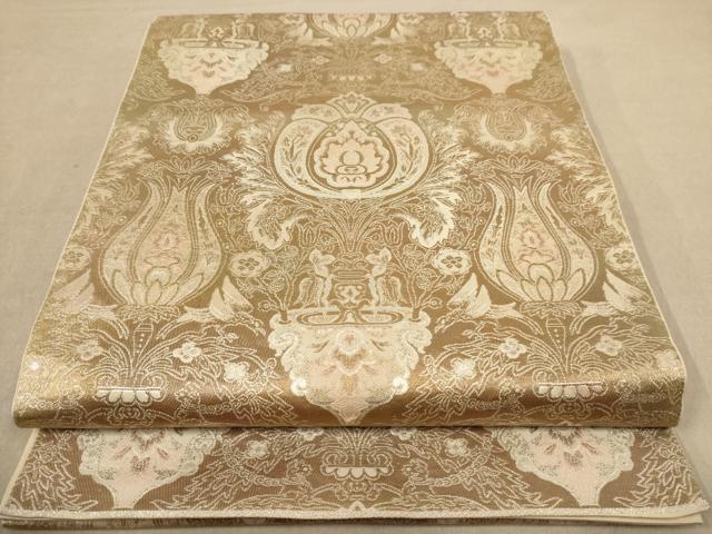 平和屋着物◎六通柄袋帯 更紗花文 銀糸 正絹 逸品 AAAZ8678dt