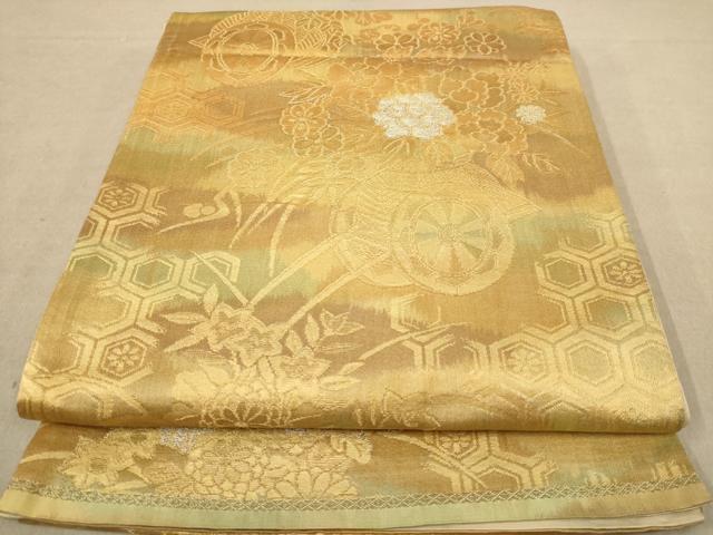 平和屋着物◎六通柄袋帯 花車文 金銀糸 正絹 逸品 AAAZ8688dt