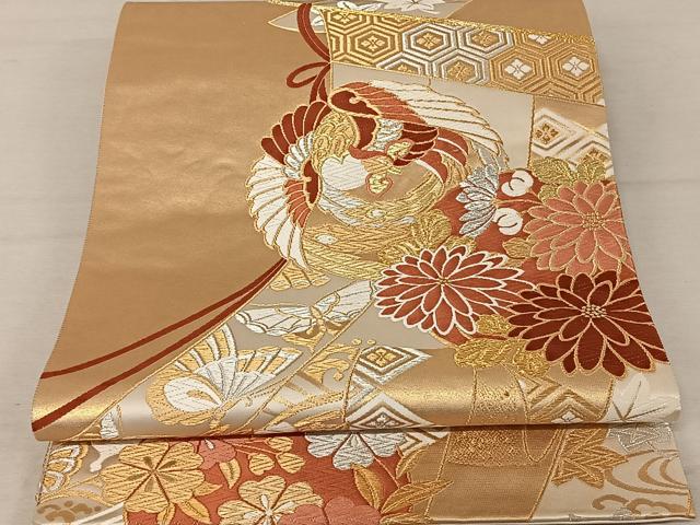 平和屋着物◎六通柄袋帯 唐織 鳳凰花文 金糸 正絹 逸品 AAAZ8816mw