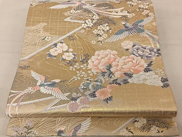 平和屋着物◎六通柄袋帯 唐織 花鳥文 金糸 正絹 逸品 AAAZ8835mw