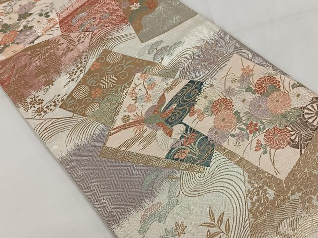 平和屋着物◎佐賀錦 六通柄袋帯 色紙花文 金銀糸 正絹 逸品 AAAZ8848mw