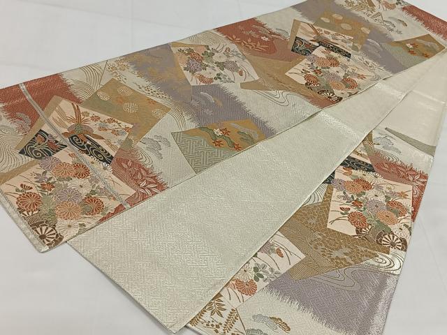 平和屋着物◎佐賀錦 六通柄袋帯 色紙花文 金銀糸 正絹 逸品 AAAZ8848mw