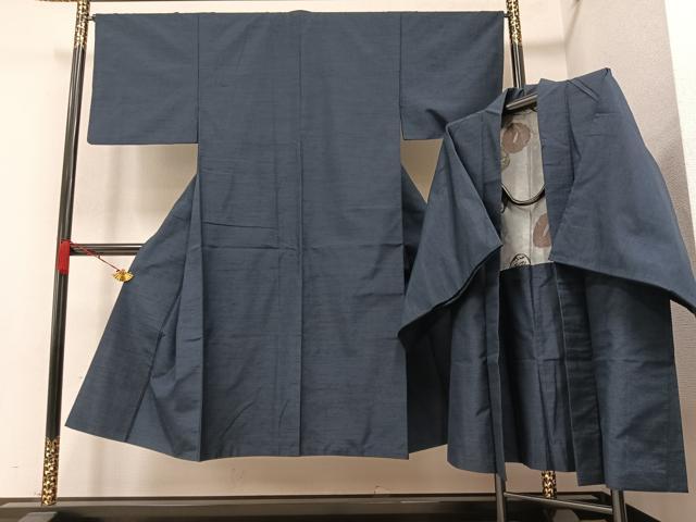 平和屋着物●男性 紬 アンサンブル 色無地 褐返し色 正絹 逸品 AAAZ8902ph