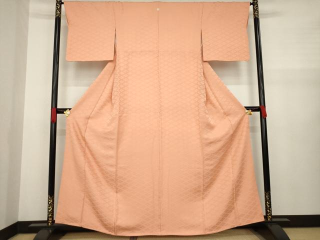 平和屋着物●上質な色無地 麻の葉菱地紋 東雲色 正絹 逸品 AAAZ8930ck