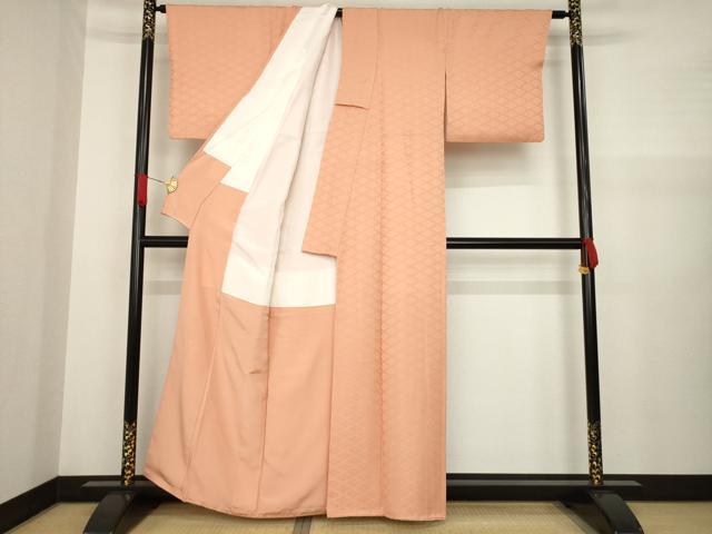 平和屋着物●上質な色無地 麻の葉菱地紋 東雲色 正絹 逸品 AAAZ8930ck