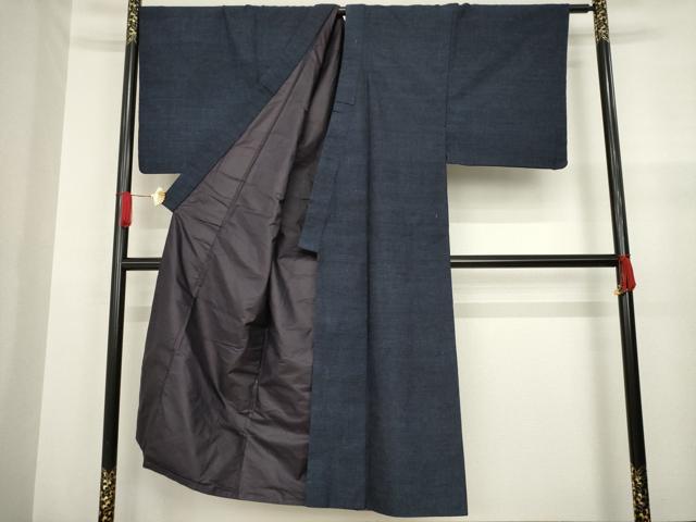 平和屋着物●男性 結城紬 アンサンブル 杢 色無地 藍鉄色 反端付き 正絹 逸品 AAAZ8945ck