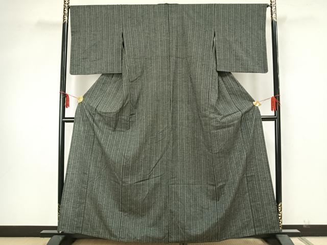 平和屋着物▽上質な紬 単衣 縞 正絹 逸品 AAAZ9004fy