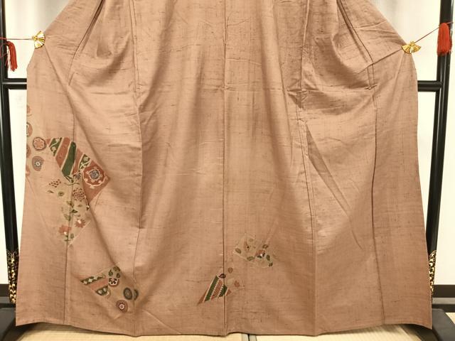 平和屋着物▽訪問着 単衣 生紬地 刺繍 切嵌花文 正絹 逸品 AAAZ9011fy