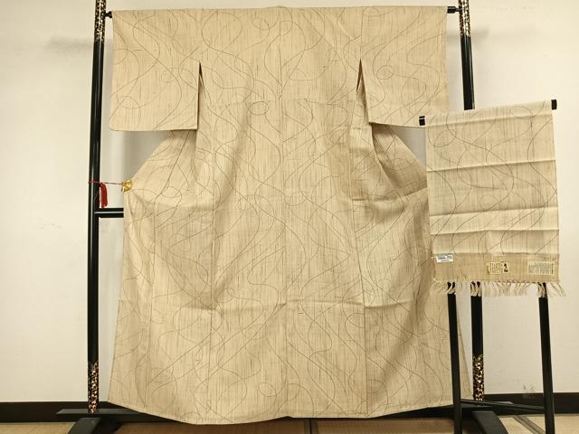 平和屋着物▽染織の名門 しょうざん 生紬 単衣 抽象文様 さが美扱い 証紙付き 正絹 逸品 AAAZ9016fy