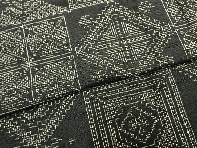 平和屋着物▽上質な紬 単衣 市松花文 正絹 逸品 AAAZ9017fy