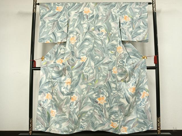 平和屋着物▽上質な小紋 単衣 草花文 暈し染め 正絹 逸品 AAAZ9025fy
