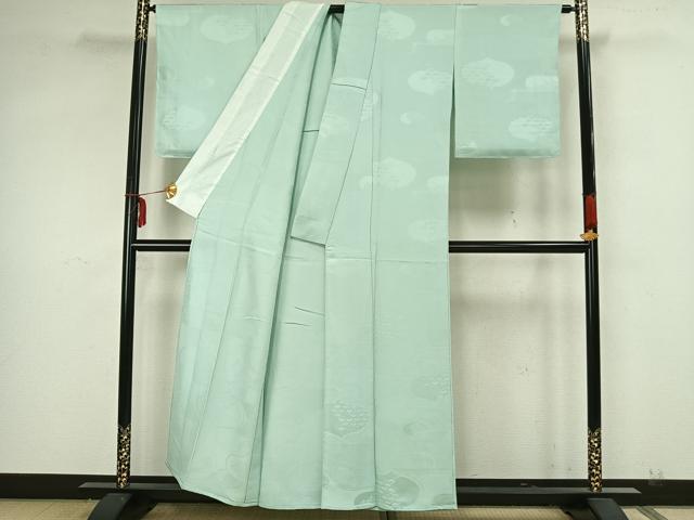 平和屋着物▽上質な色無地 単衣 渦巻地紋 錆青磁色 正絹 逸品 AAAZ9034fy