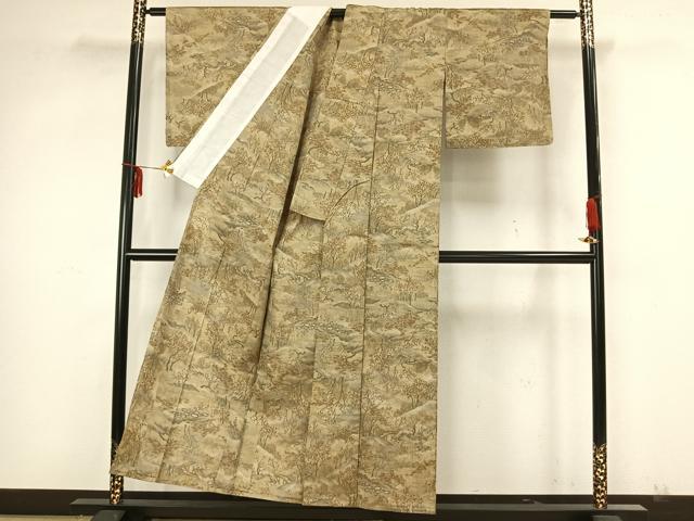 平和屋着物▽上質な紬 単衣 風景文 正絹 逸品 AAAZ9042fy