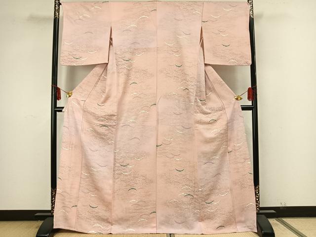 平和屋着物▽上質な小紋 単衣 雪芝文 金銀彩 正絹 逸品 AAAZ9061fy