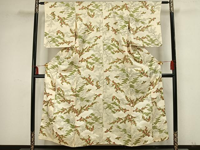 平和屋着物▽上質な小紋 単衣 草花文 正絹 逸品 AAAZ9062fy