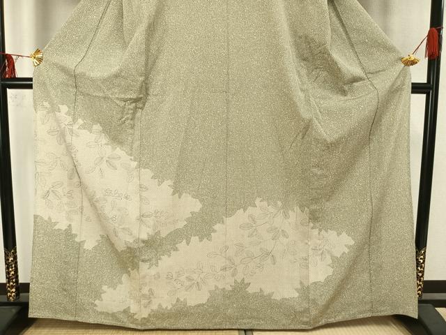 平和屋着物▽本塩沢 訪問着 単衣 手描き 萩文 正絹 逸品 AAAZ9065fy