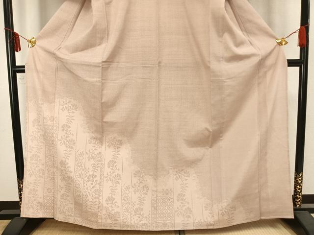 平和屋着物▽本塩沢 訪問着 単衣 草花文 正絹 逸品 AAAZ9071fy