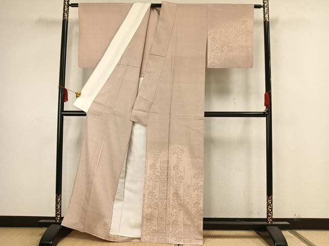 平和屋着物▽本塩沢 訪問着 単衣 草花文 正絹 逸品 AAAZ9071fy