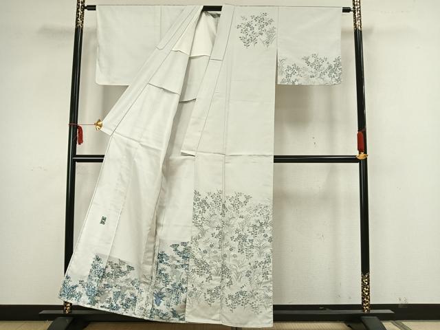 平和屋着物▽訪問着 お召地 単衣 作家物 草花文 正絹 逸品 AAAZ9072fy