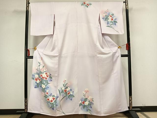 平和屋着物▽訪問着 単衣 手描き 草花文 暈し染め 正絹 逸品 AAAZ9075fy