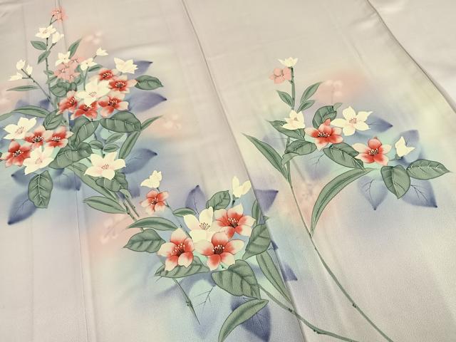 平和屋着物▽訪問着 単衣 手描き 草花文 暈し染め 正絹 逸品 AAAZ9075fy