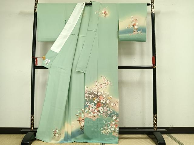 平和屋着物▽訪問着 単衣 草花文 暈し染め 金銀彩 正絹 逸品 AAAZ9076fy