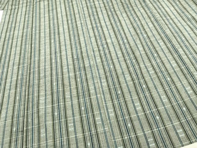 平和屋着物▽上質な紬 単衣 縞 正絹 逸品 AAAZ9082fy