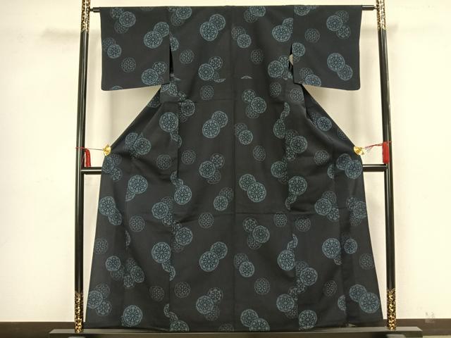 平和屋着物▽本塩沢 単衣 源氏車文 正絹 逸品 AAAZ9084fy