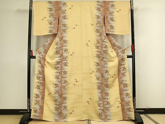 平和屋着物▽上質な小紋 単衣 扇面草花文 やまと誂製 正絹 逸品 未使用 AAAZ9085fy